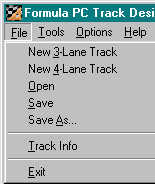 Track Designer File menu