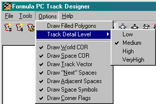 Track Designer Options menu