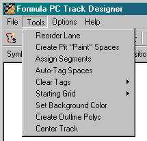 Track Designer Tools menu